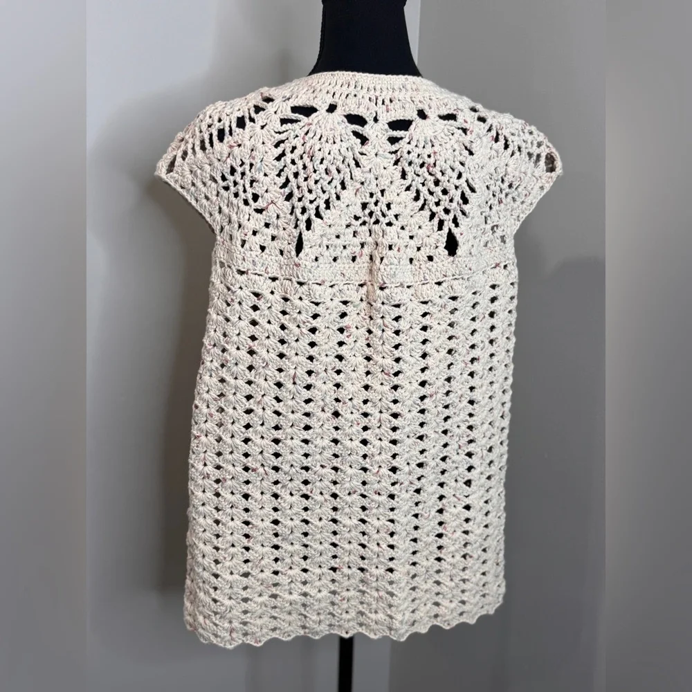 Handmade Crochet Women's  open front Sweater Vest Oatmeal Hue Medium Cottagecore